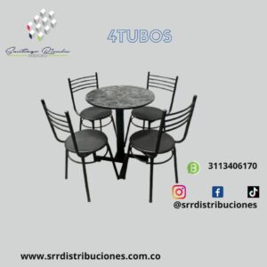 Juego de mesa y sillas cromadas cuatro tubos